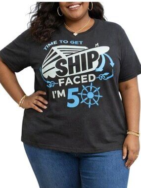 Womens Size 2XL Top Time To Get Ship Faced 50th Birthday Cruise Graphic T-Shirt
